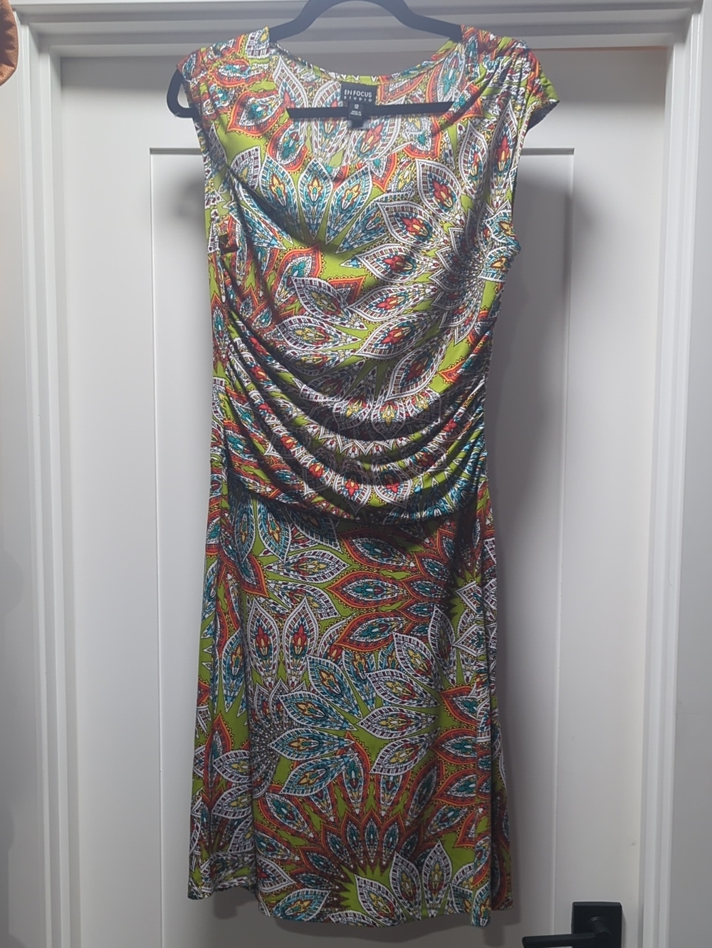 Enfocus Studio Green Multicolor Paisley Drape Midi Dress